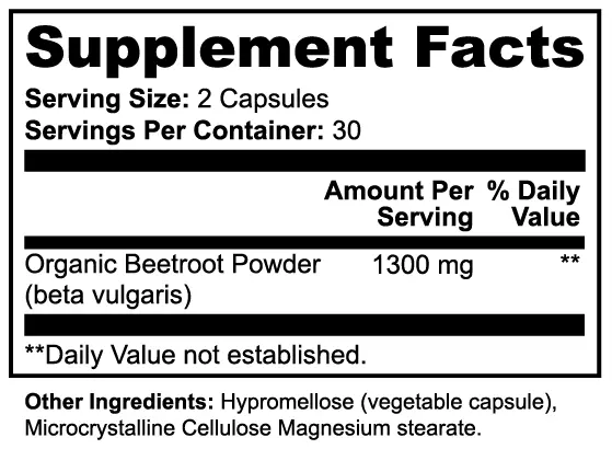 beetroot capsules - supplement facts and directions label